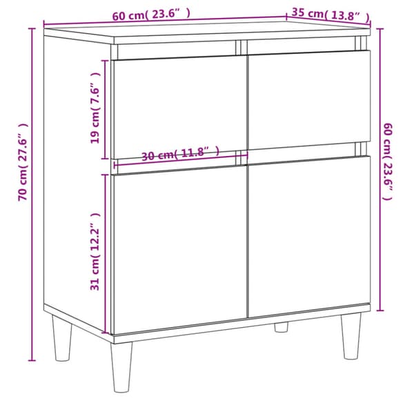 Byrå vit 60x35x70 cm konstruerat trä