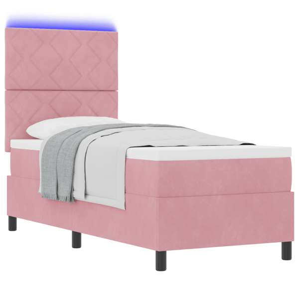 LED Box Säng med huvudgavel Rosa 80 x 200 cm Sammet