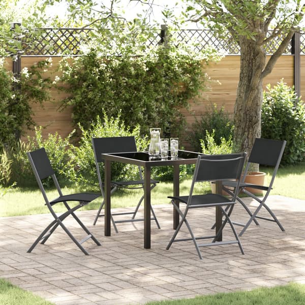 Trädgårdsmöbelset 5 pcs Svart Pulverlackerat stål