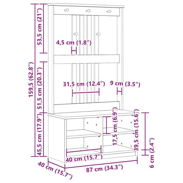 Hallträd SANDNES 87x40x159,5cm massiv träfuru