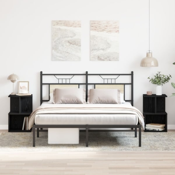 Sängbord 2 st svart ek 35x35x55 cm konstruerat trä