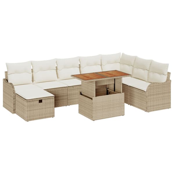 Trädgårdsoffset med kudde med lagring 9 pcs Beige konstrotting