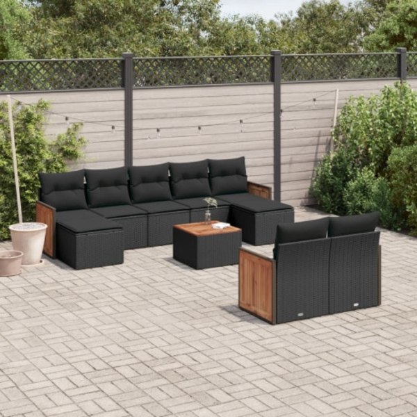 Loungegrupp 10 delar med svarta dynor konstrotting