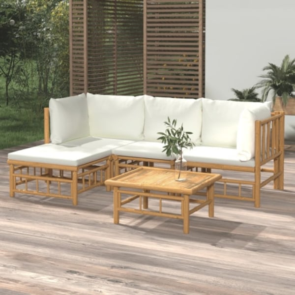 Loungegrupp 5 delar gräddvita dynor bambu