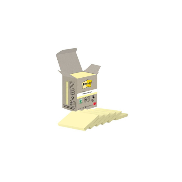 Notes POST-IT 100% recy 38x51mm gul 6/fp