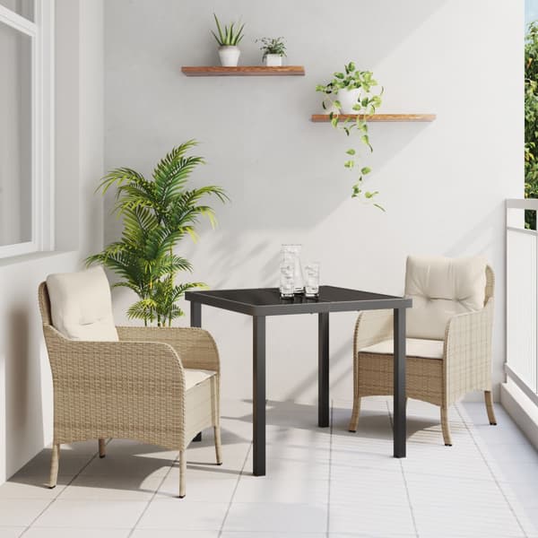 Trädgårdsmöbelset med kudde 3 pcs Beige konstrotting