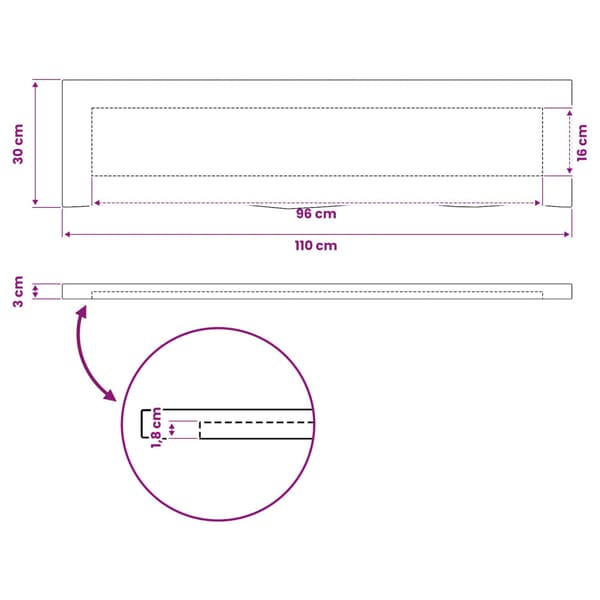 Rektangulärt Bordsskiva 90 x 50 x 3,5 cm Rektangulär Vit