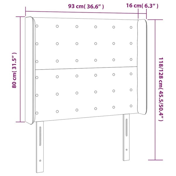 Sänggavel LED mörkblå 93x16x118/128 cm sammet