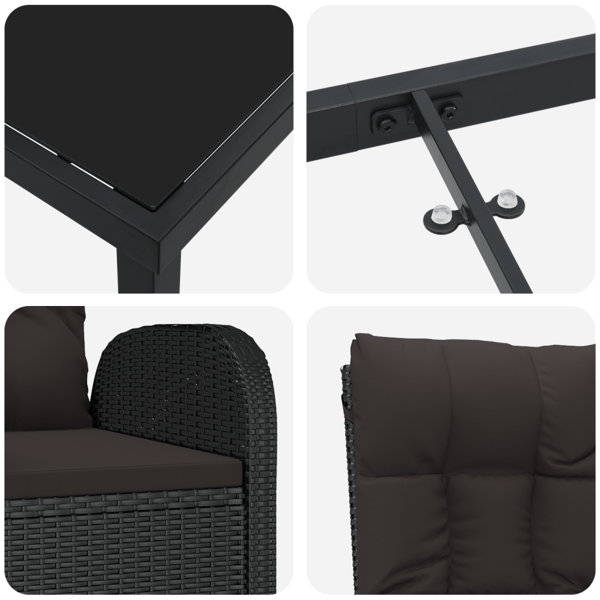 Trädgårdsmöbelset med kudde 3 pcs Svart konstrotting