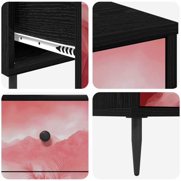 Kommode AACHEN Rosa palmträdtryck 66 x 36,5 x 76 cm Svart ek
