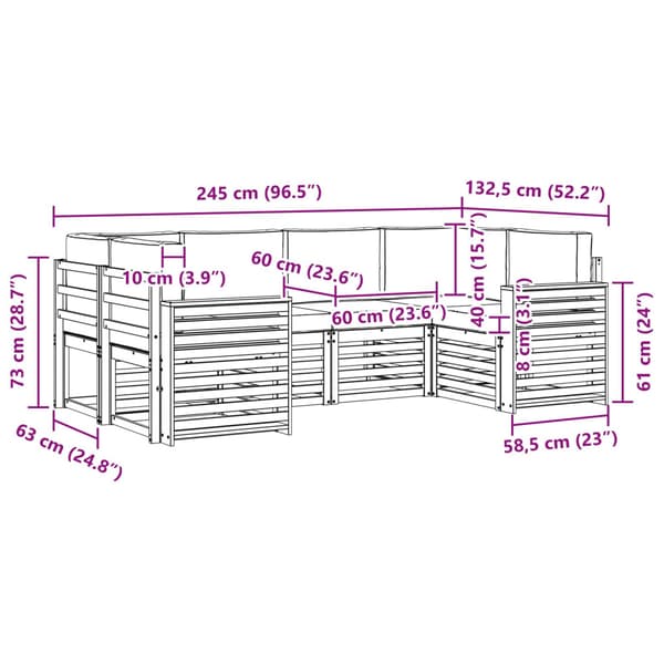 Utomhussoffset 6 pcs Vit och antracit 245 x 132,5 x 73 cm