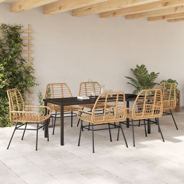 Trädgårdsmöbelset 7 pcs Brun konstrotting