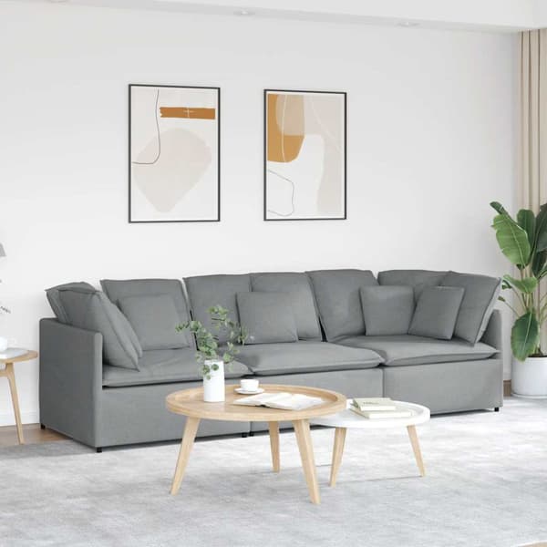 Modulsoffa med dynor i tyg ljusgrå