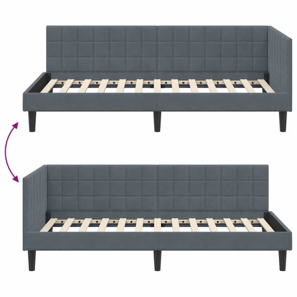 Hörn Sängram med huvudgavel Mörkgrå 100 cm x 200 cm Sammet