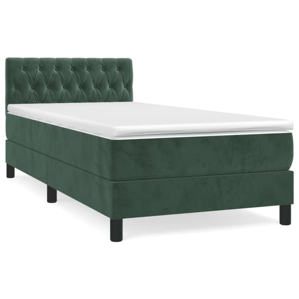 Ramsäng med madrass mörkgrön 90x190 cm sammet