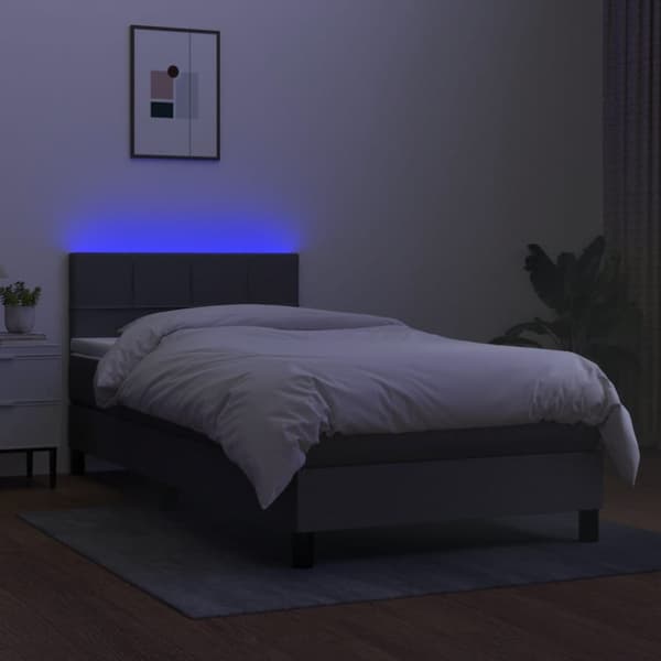 Ramsäng med madrass & LED mörkgrå 100x200 cm tyg