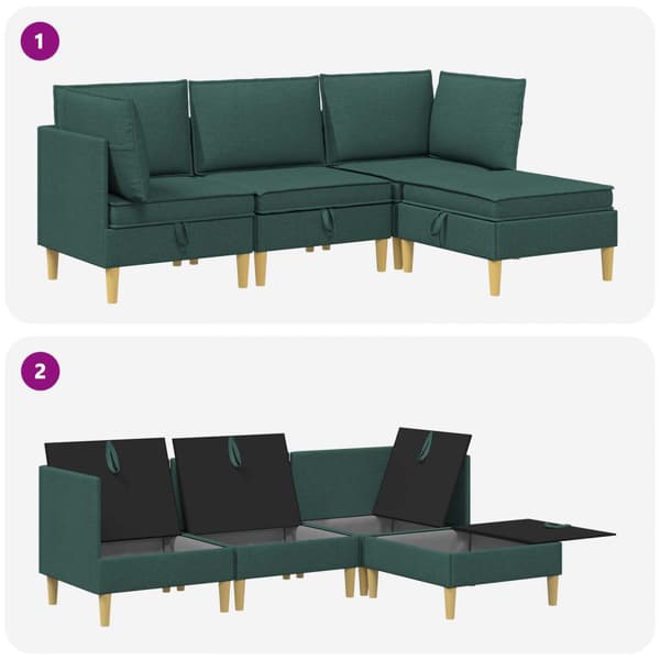Möbelset för vardagsrummet med kudde 4 pcs Mörkgrön Tyg
