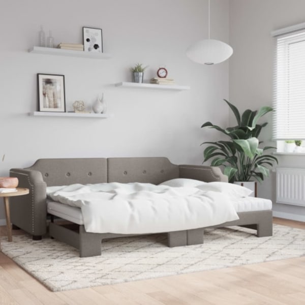 Dagbädd med extrabädd och madrasser taupe 100x200 cm tyg