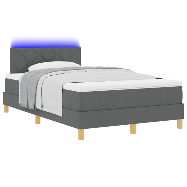 LED Box Säng med LED-ljusslingor Mörkgrå 120 x 190 cm tyg