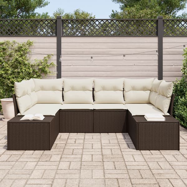 Trädgårdsoffset med lagring 6 pcs Brun och Kräm Poly rattan