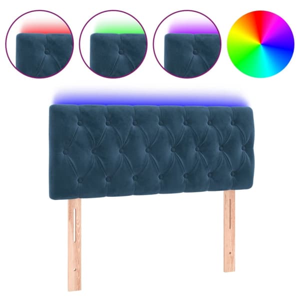 Sänggavel LED mörkblå 90x7x78/88 cm sammet
