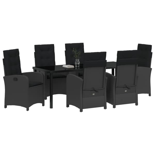 Trädgårdsmöbelset med kudde 7 pcs Svart konstrotting