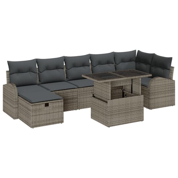 Trädgårdsoffset med kudde med lagring 8 pcs Grå Poly rattan