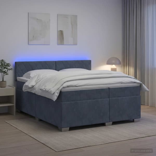 Boxspring säng med madrass och LED Mörkgrå 200 x 200 cm Sammet
