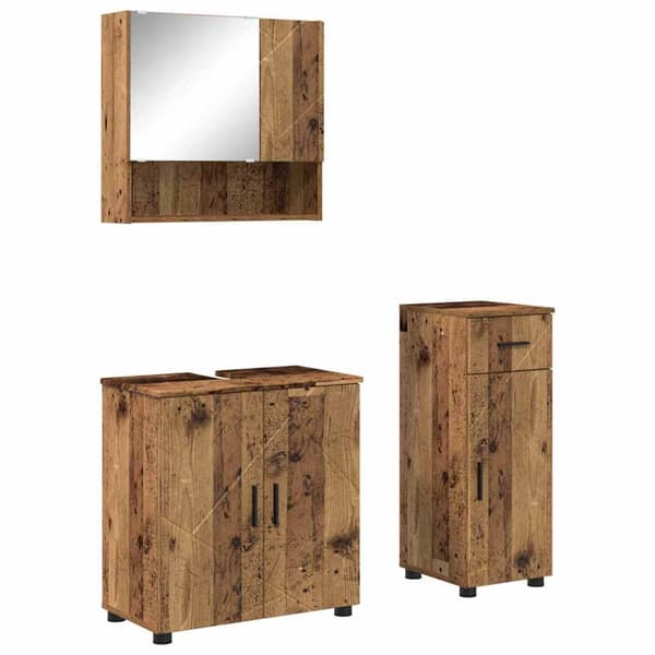 Badrumsmöbelset 3 st Gammalt trä 61 x 35 x 64 cm