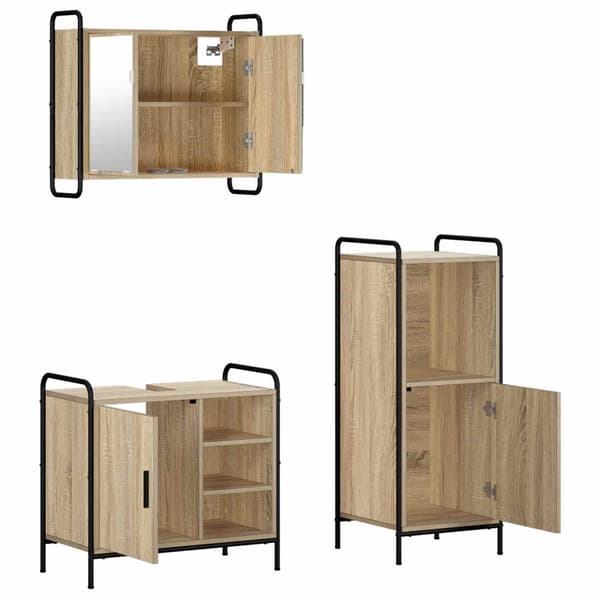 Badrumsskåpsset 3 st Sonoma-ek 40 x 36 x 99,5 cm