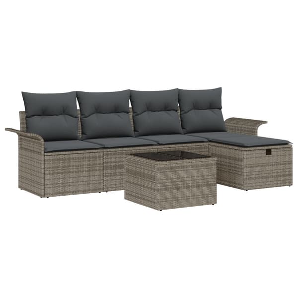 Trädgårdsoffset med kudde med lagring 6 pcs Grå Poly rattan