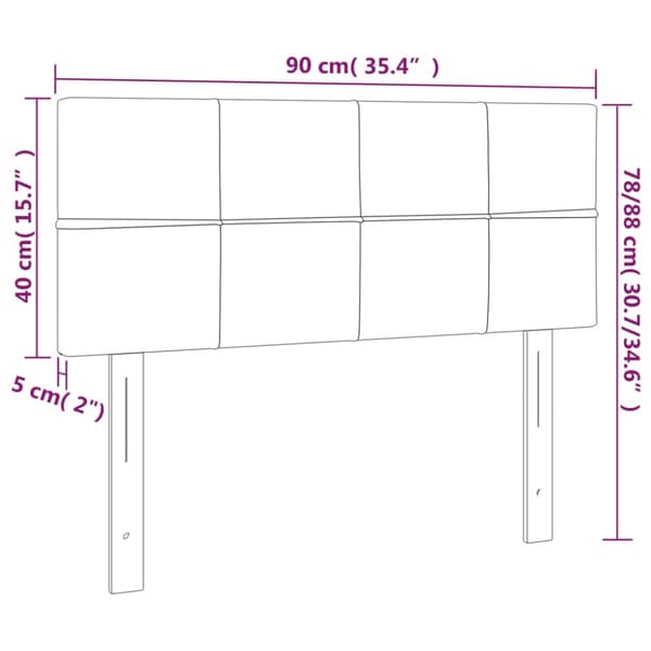 Sänggavel LED ljusgrå 90x5x78/88 cm sammet