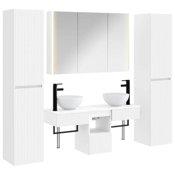 Badrumsmöbelset 6 pcs Vit Konstruerat trä och glas