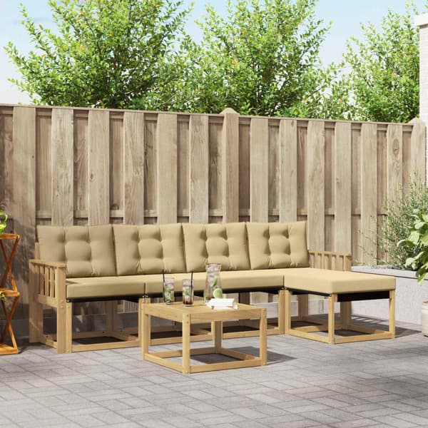 Utomhussoffset med kudde 6 pcs Vit och Beige