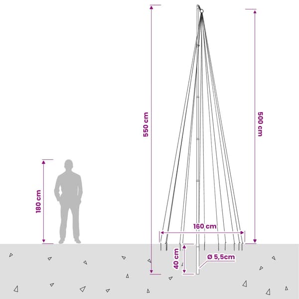 Julgransbelysning med markspett och flaggstång 500 cm
