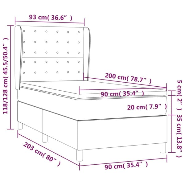 Ramsäng med madrass gräddvit 90x200 cm tyg