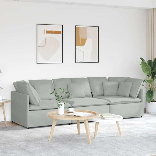 Modulsoffa med dynor sammet ljusgrå