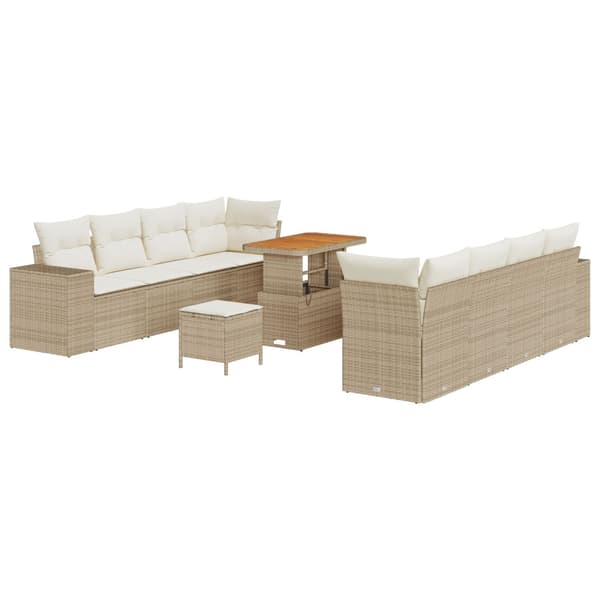 Trädgårdsoffset med kudde 11 pcs Beige konstrotting