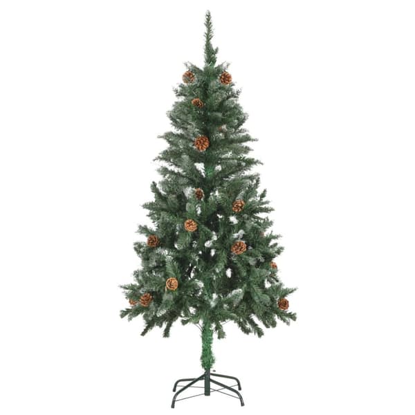 Belyst plastgran med kulor och kottar 150 cm
