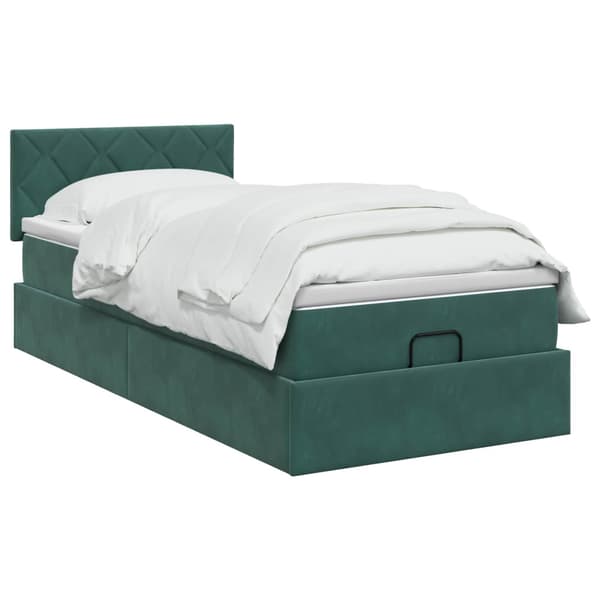 Ottoman säng med madrass Mörkgrön 80 x 200 cm Sammet