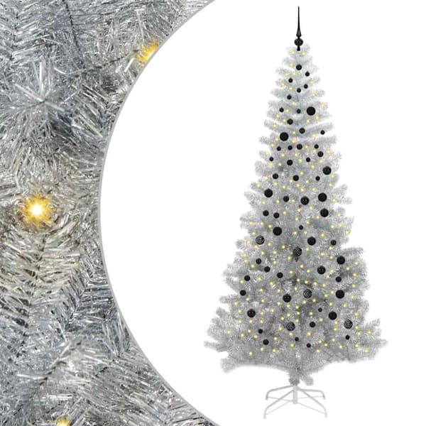 Julgran med LED-belysning Silver 240 cm PET och stål
