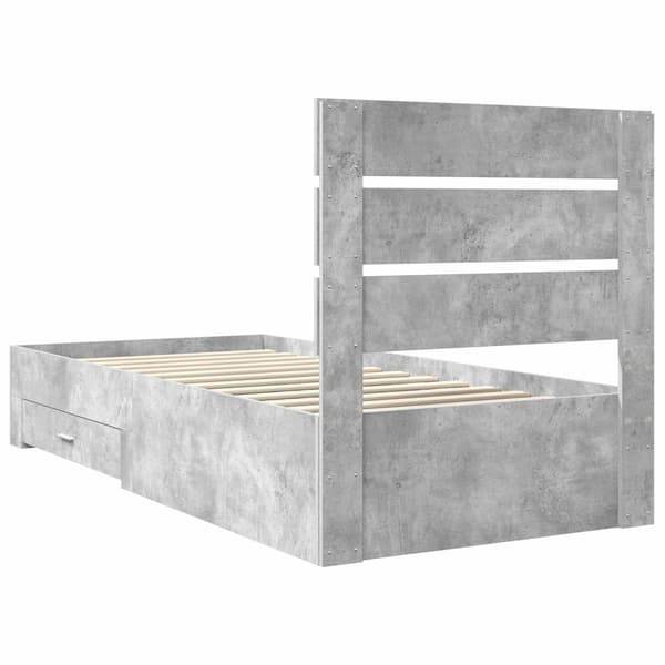 Sängram Betong Grå och Silver 70 x 190 cm Konstruerat trä