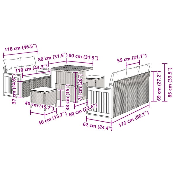 Trädgårdsoffset 8 pcs Svart Poly Rattan och Pulverlackerad Stål