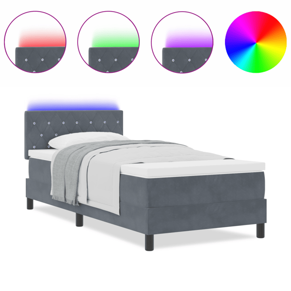 LED Box Säng med madrass med led Mörkgrå 100 x 200 cm Sammet