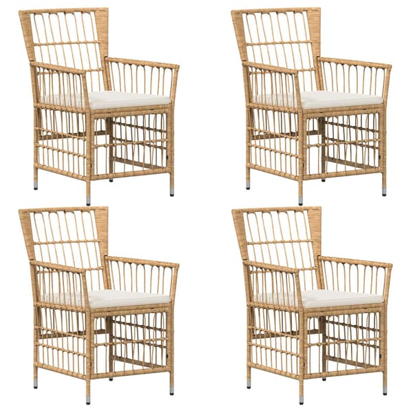 Trädgårdsstolar 4 st Naturlig PE rattan, Stål och Polyester Tyg