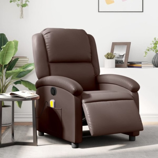 Elektrisk massagefåtölj brun konstläder