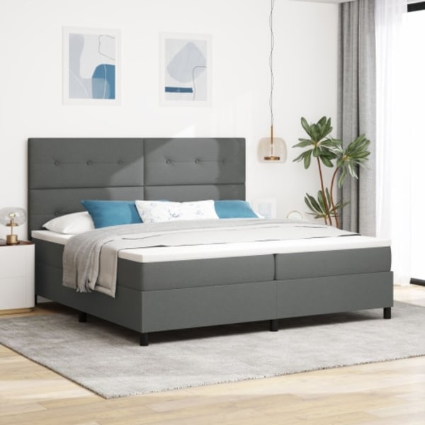 Boxfjäder säng med madrass mörkgrå 200x200 cm tyg