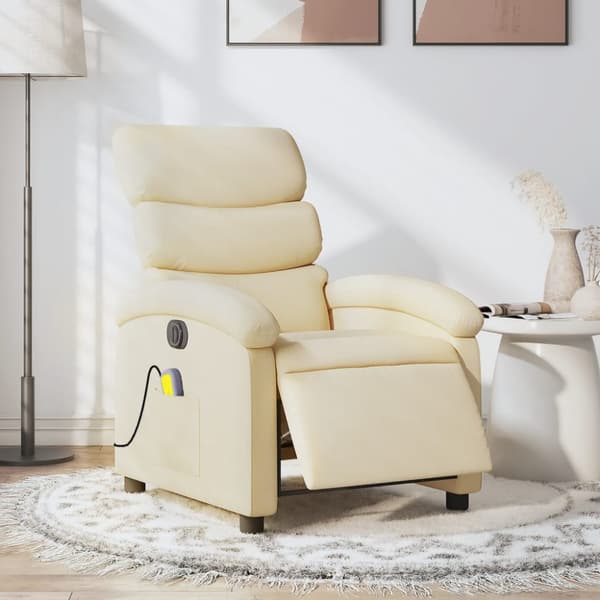 Elektrisk massagefåtölj gräddvit tyg