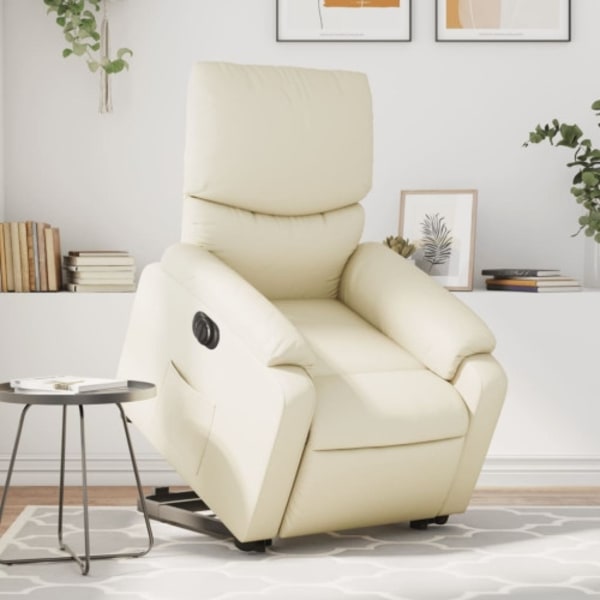 Reclinerfåtölj med uppresningshjälp gräddvit konstläder