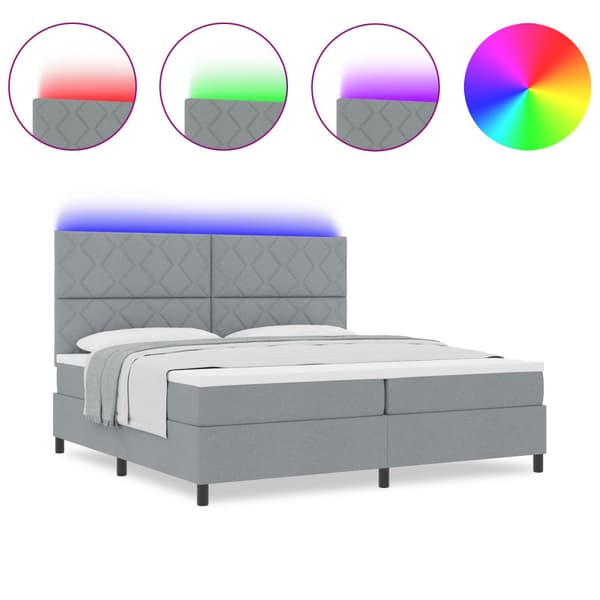 Bäddfjäder med LED-ljusslingor Ljusgrå 200 x 200 cm tyg